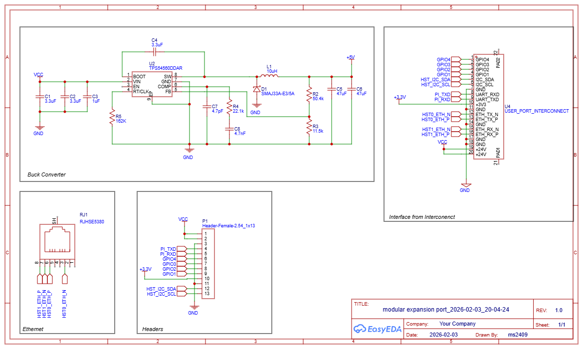 EasyEDA schematic of the MEES interface PCB